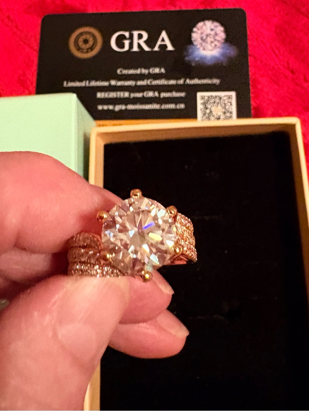 S925 5 Carats Moissanite Ring Golden Color GRA Card & Gift Box Neww/o tags  8